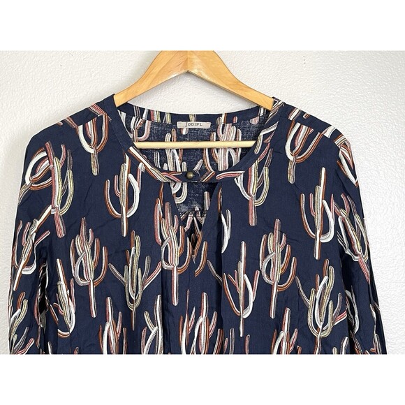 NWOT JODIFL Navy Blue Cactus Long Sleeve Western Tunic Blouse Sz M Southwest Top - Picture 2 of 10